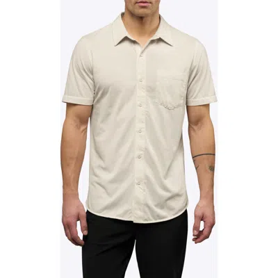 Cuts Ao Curved Hem Short Sleeve Button-up Shirt In Brown