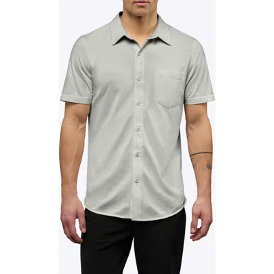 Cuts Ao Curved Hem Short Sleeve Button-up Shirt In Gray