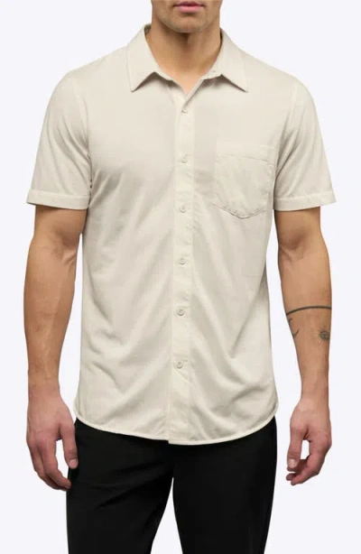 Cuts Ao Curved Hem Short Sleeve Button-up Shirt In Neutral