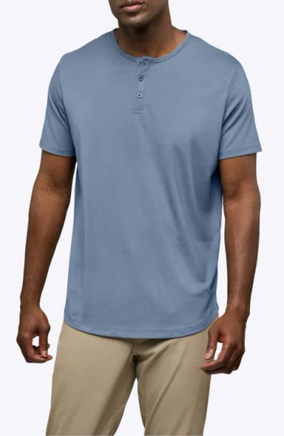 Cuts Ao Curved Hem Short Sleeve Henley In Blue