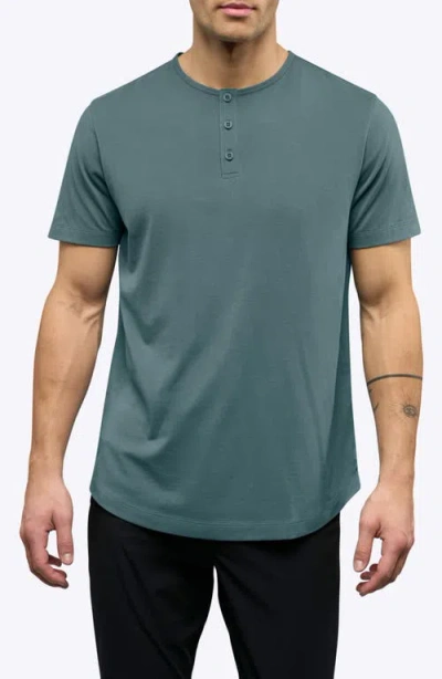 Cuts Ao Curved Hem Short Sleeve Henley In Blue