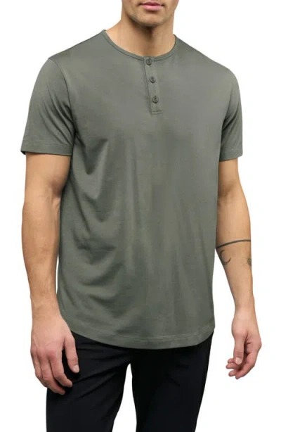 Cuts Ao Curved Hem Short Sleeve Henley In Green