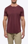 Cuts Ao Curved Hem Short Sleeve Henley In Burgundy