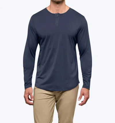 Cuts Ao Long Sleeve Henley Curve-hem Tee In Pacific Blue