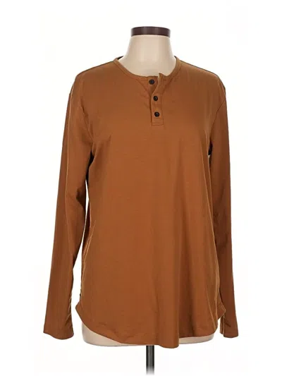 Pre-owned Cuts Long Sleeve Top Brown Crew Neck Tops