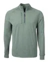 Cutter & Buck Adapt Eco Knit Heather Mens Quarter Zip Pullover In Green