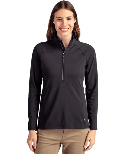 Cutter & Buck Adapt Eco Knit Stretch Recycled Womens Half Zip Pullover Jacket In Black