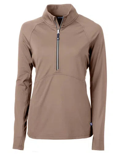 Cutter & Buck Adapt Eco Knit Stretch Recycled Womens Half Zip Pullover Jacket In Brown