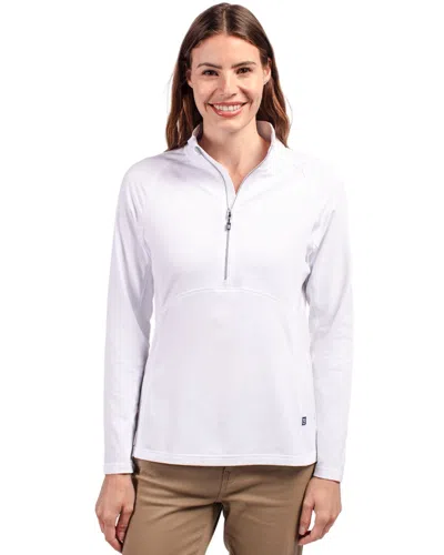 Cutter & Buck Adapt Eco Knit Stretch Recycled Womens Half Zip Pullover Jacket In White