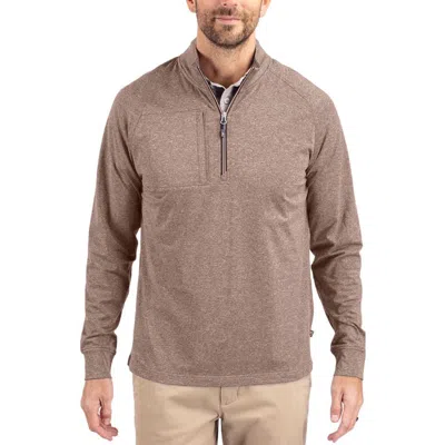 Cutter & Buck Adapt Heather Quarter Zip Pullover In Brown
