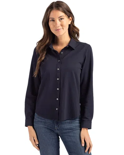 Cutter & Buck Advantage Tri-blend Soft Pique Long Sleeve Knitted Womens Button Down In Multi
