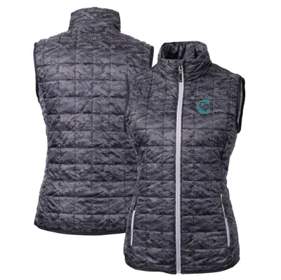 Cutter & Buck Black Charlotte Knights Rainier Primaloft Eco Insulated Printed Full-zip Puffer Vest In Gray