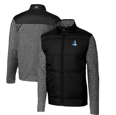 Cutter & Buck Black Detroit Lions Throwback Logo Big & Tall Stealth Hybrid Quilted Full-zip Windbrea