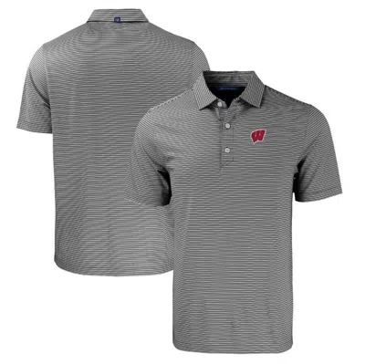 Cutter & Buck Black/white Wisconsin Badgers Forge Eco Double Stripe Stretch Recycled Polo