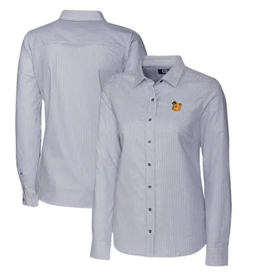 Cutter & Buck Charcoal Baylor Bears Oxford Stripe Stretch Long Sleeve Button-up Shirt