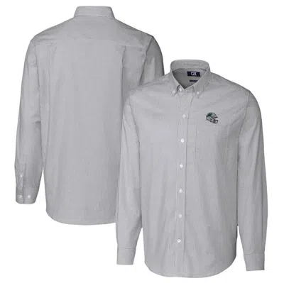 Cutter & Buck Charcoal Carolina Panthers Helmet Stretch Oxford Stripe Long Sleeve Button-down Shirt