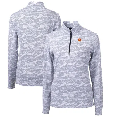 Cutter & Buck Charcoal Clemson Tigers Traverse Camo Quarter-zip Pullover Top In Gray