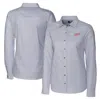 CUTTER & BUCK CUTTER & BUCK  CHARCOAL DAYTON FLYERS VAULT STRETCH OXFORD STRIPE LONG SLEEVE TRI-BLEND BUTTON-UP DR