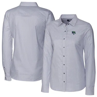 Cutter & Buck Charcoal Gwinnett Stripers Stretch Oxford Stripe Long Sleeve Button-up Dress Shirt In Grey