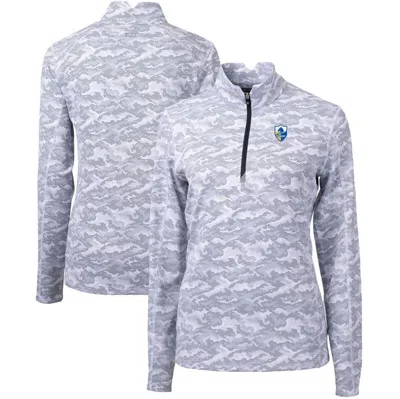 Cutter & Buck Charcoal Los Angeles Chargers Throwback Logo Traverse Camo Quarter-zip Pullover Top In Blue