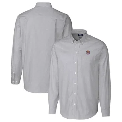 Cutter & Buck Charcoal Lsu Tigers Vault Stretch Oxford Stripe Long Sleeve Button-down Shirt
