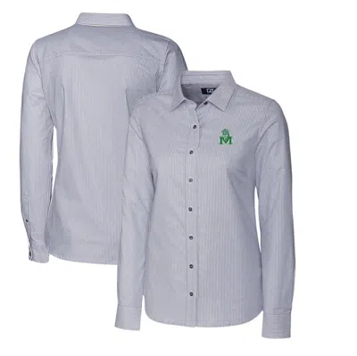 Cutter & Buck Charcoal Marshall Thundering Herd Oxford Stripe Stretch Long Sleeve Button-up Shirt