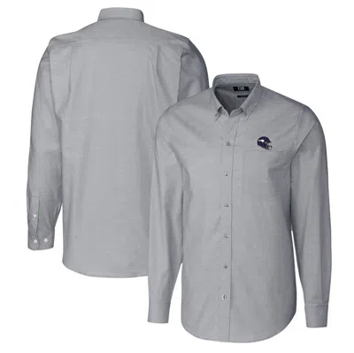 Cutter & Buck Charcoal Minnesota Vikings Helmet Stretch Oxford Long Sleeve Button-down Shirt