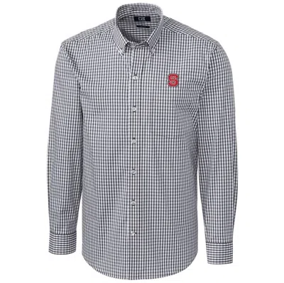 Cutter & Buck Charcoal Nc State Wolfpack Big & Tall Stretch Gingham Long Sleeve Button Down Shirt
