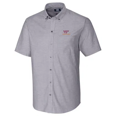 Cutter & Buck Charcoal Virginia Tech Hokies Stretch Oxford Button-down Short Sleeve Shirt