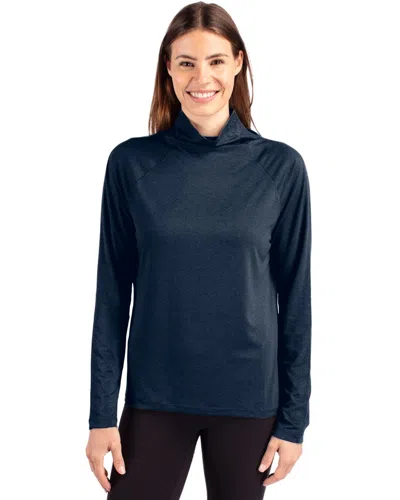 Cutter & Buck Prospect Recycled Featherlight Stretch Womens Hooded Pullover In Blue