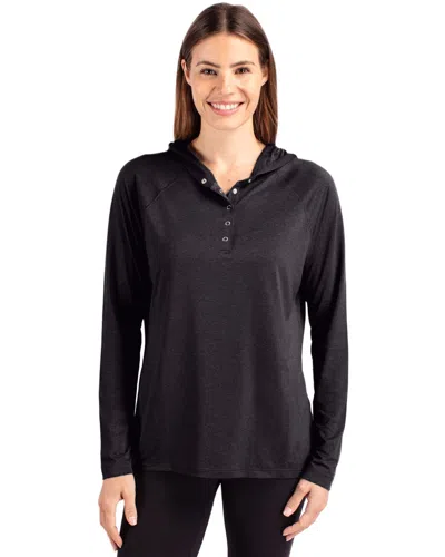 Cutter & Buck Coastline Epic Comfort Womens Hooded Long Sleeve Pullover Shirt In Black