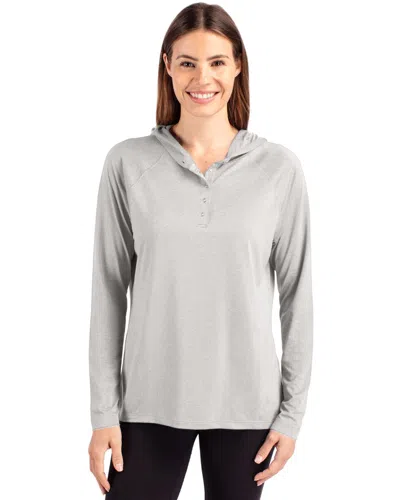 Cutter & Buck Coastline Epic Comfort Womens Hooded Long Sleeve Pullover Shirt In Gray