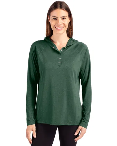 Cutter & Buck Coastline Epic Comfort Womens Hooded Long Sleeve Pullover Shirt In Green