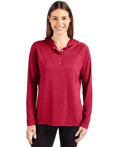 Cutter & Buck Coastline Epic Comfort Womens Hooded Long Sleeve Pullover Shirt In Red