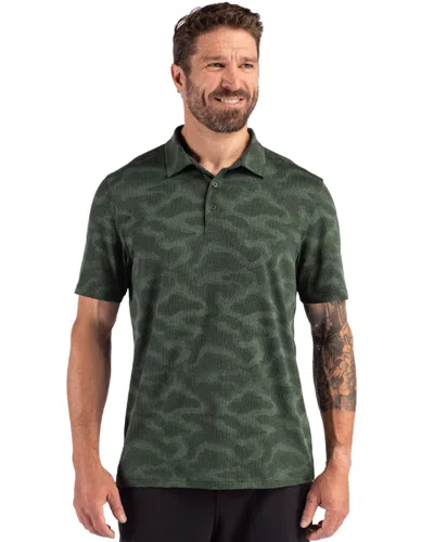 Cutter & Buck Coastline Recycled Double Peached Camo Print Mens Polo In Green