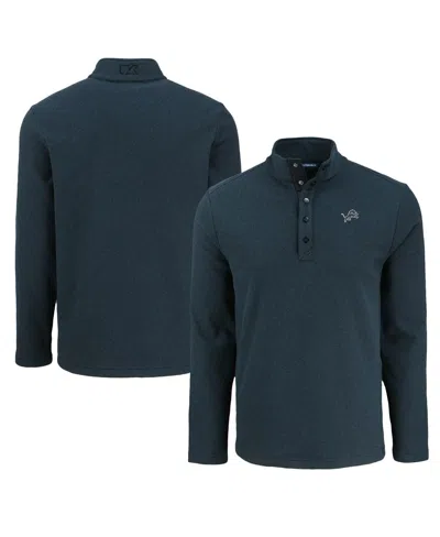 Cutter & Buck Men's Black Detroit Lions Hunts Point Eco Textured Fleece Half-snap Sweatshirt