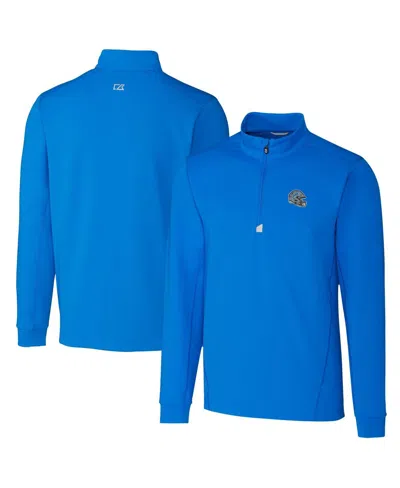 Cutter & Buck Men's Blue Detroit Lions Helmet Traverse Stretch Quarter-zip Pullover Top