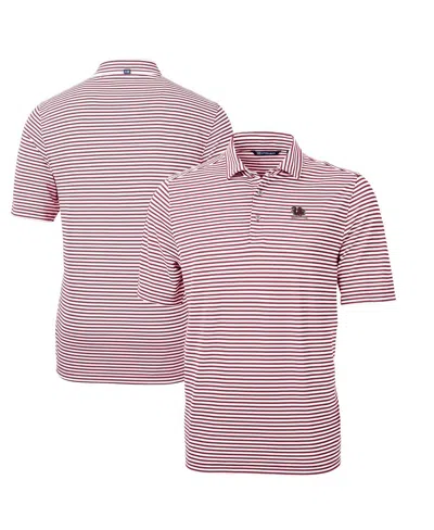 Cutter & Buck Men's Garnet South Carolina Gamecocks Vault Drytec Virtue Eco Pique Stripe Polo In Maroon