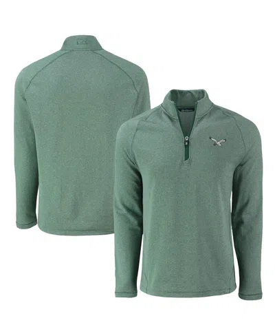 Cutter & Buck Men's Heather Kelly Green Philadelphia Eagles Peshastin Eco Fleece Tri-blend Raglan Quarter-zip Jack