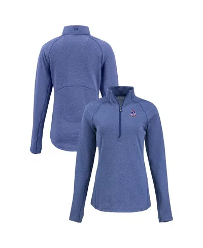 Cutter & Buck Cutter Buck Women's Heather Royal New England Patriots Peshastin Eco Fleece Tri-blend Raglan Half-zi In Blue