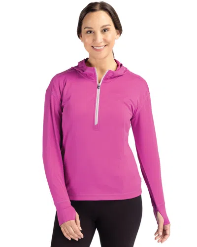 Cutter & Buck Daybreak Eco Recycled Womens Half Zip Hoodie In Pink