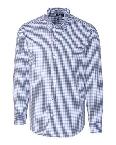 Cutter & Buck Easy Care Stretch Gingham Mens Big And Tall Long Sleeve Dress Shirt In Blue