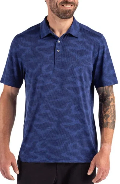 Cutter & Buck Coastline Recycled Double Peached Camo Print Mens Polo In Blue