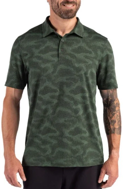 Cutter & Buck Coastline Recycled Double Peached Camo Print Mens Polo In Green
