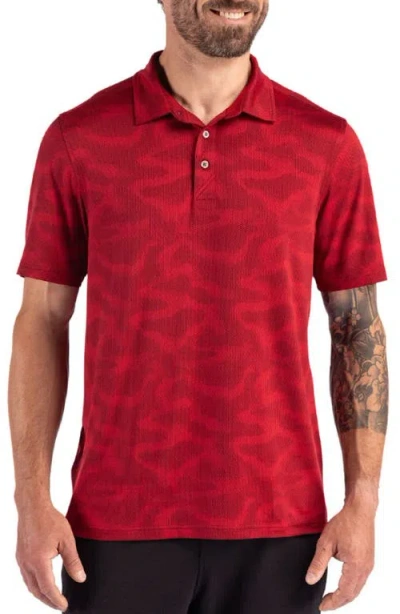 Cutter & Buck Coastline Recycled Double Peached Camo Print Mens Polo In Red
