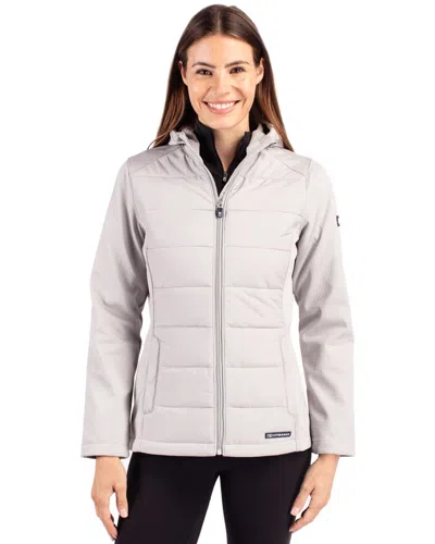 Cutter & Buck Evoke Hybrid Softshell Full Zip Womens Hooded Long Sleevejacket In Gray