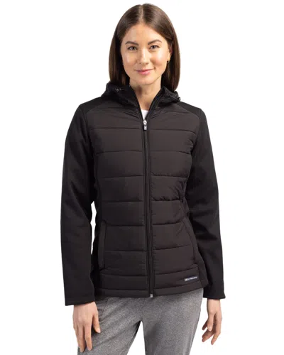Cutter & Buck Evoke Hybrid Softshell Full Zip Womens Hooded Long Sleevejacket In Transparent