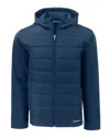 Cutter & Buck Evoke Hybrid Softshell Recycled Full Zip Mens Hooded Jacket In Blue