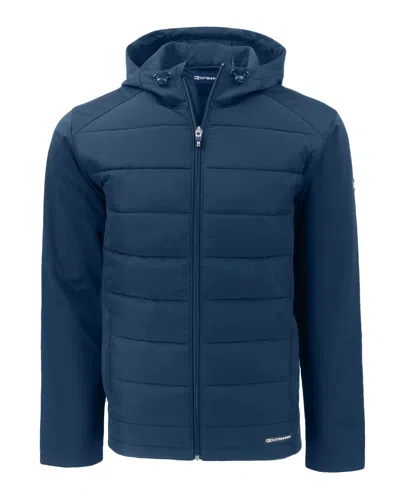 Cutter & Buck Evoke Hybrid Softshell Recycled Full Zip Mens Hooded Jacket In Blue