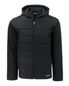 Cutter & Buck Evoke Hybrid Softshell Recycled Full Zip Mens Hooded Jacket In Black